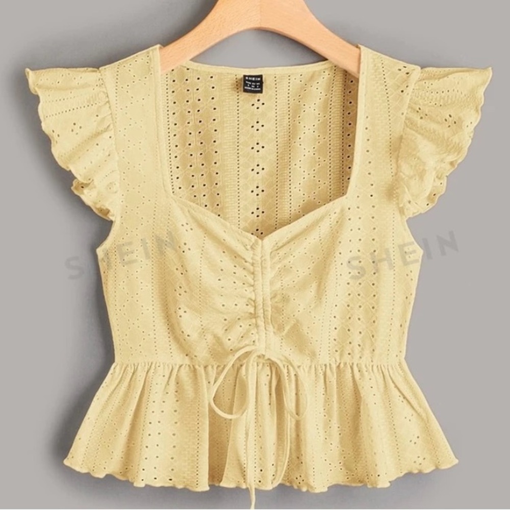 Yellow Ruffle sleeve crop top
